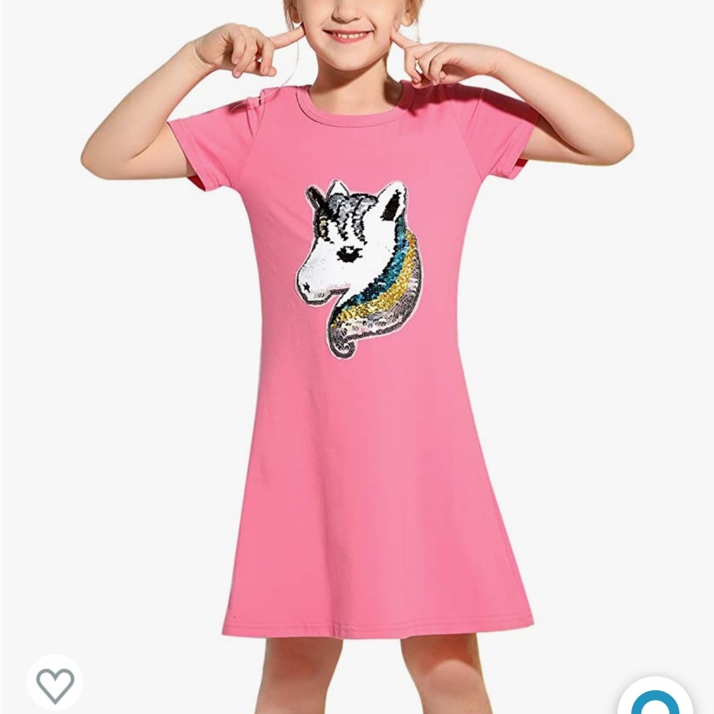 Yellow unicorn flip sequin tshirt dress. Picture is pink.